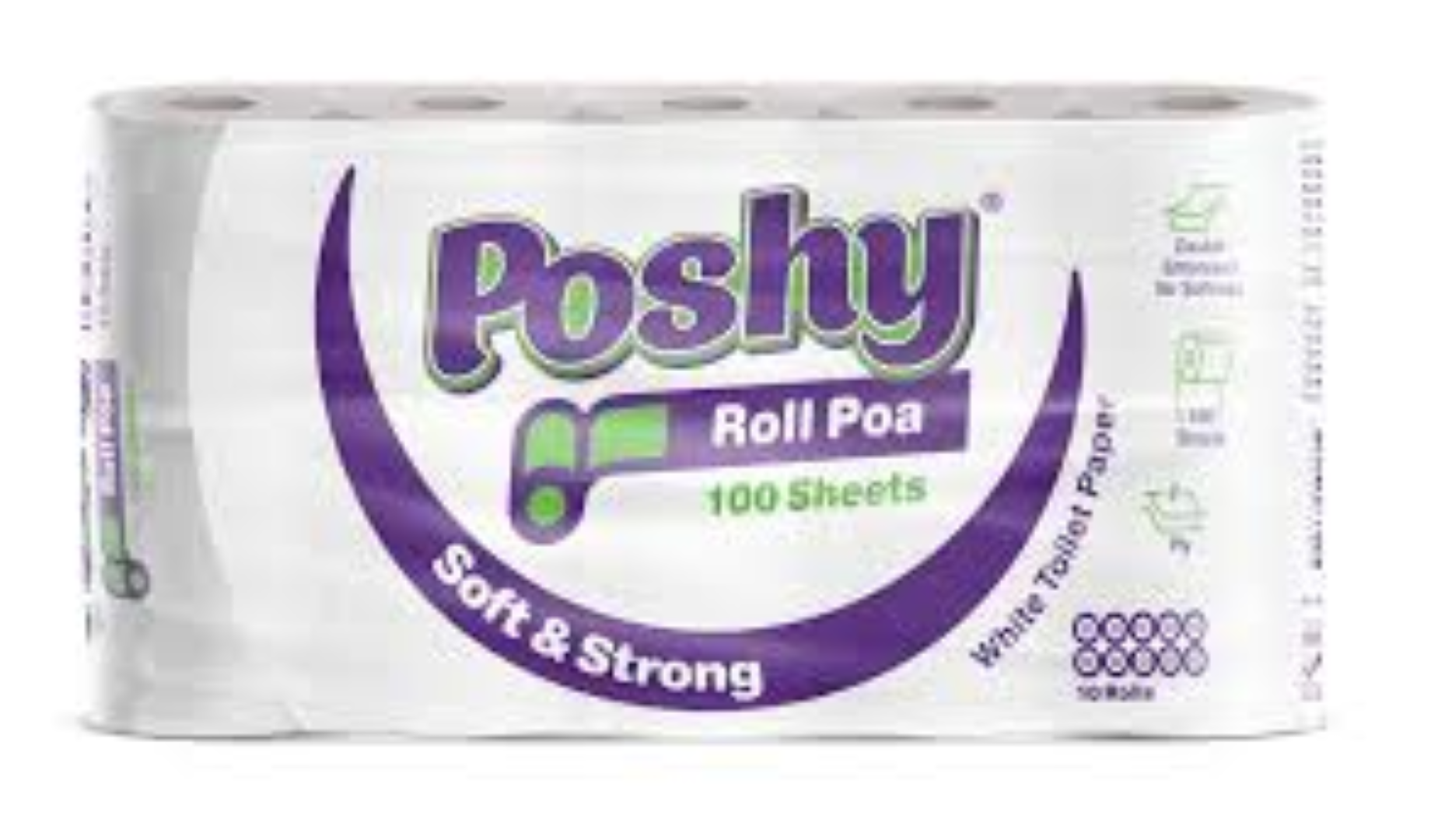  Poshy Roll Poa - 100 Sheets  Premium Blended  2 Ply - Ten Pack - Unwrapped